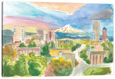 Scenic Portland Oregon With View Of Mt Hood Canvas Art Print - Portland Art
