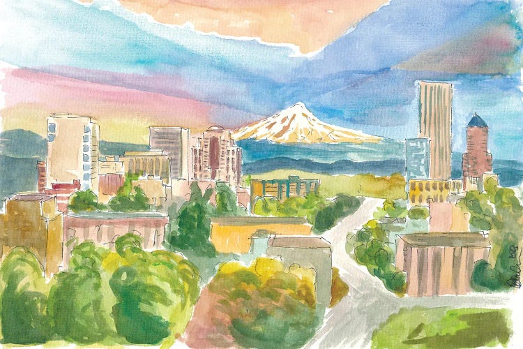 Scenic Portland Oregon With View Of Mt Hood by Markus & Martina Bleichner wall art