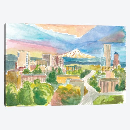 Scenic Portland Oregon With View Of Mt Hood Canvas Print #MMB984} by Markus & Martina Bleichner Canvas Art Print