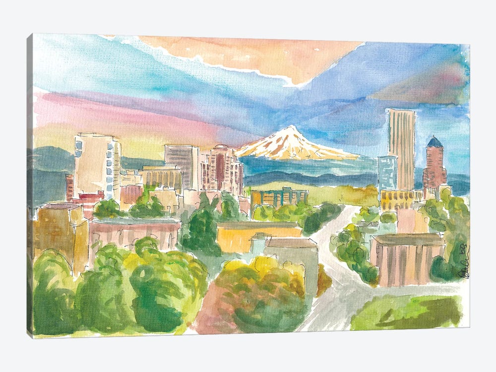 Scenic Portland Oregon With View Of Mt Hood by Markus & Martina Bleichner 1-piece Canvas Art Print