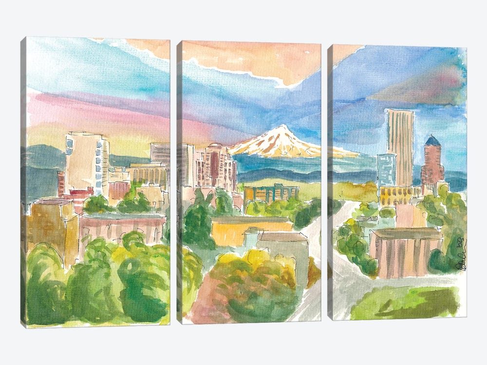 Scenic Portland Oregon With View Of Mt Hood by Markus & Martina Bleichner 3-piece Art Print