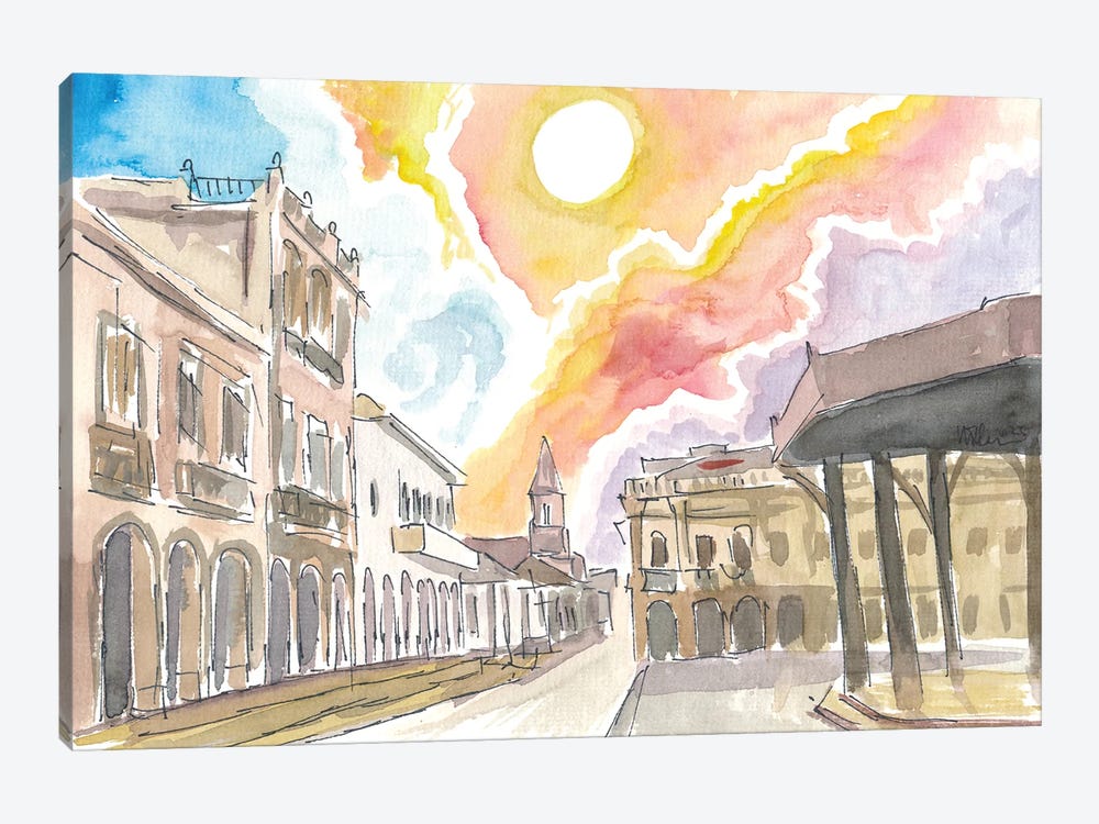 Cuenca Ecuador Historic Street Scene With Sun by Markus & Martina Bleichner 1-piece Canvas Artwork
