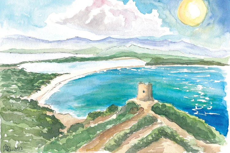 Sardinia Beach Bay With Lagoon And Turquoise Waters Under The Coastal Tower by Markus & Martina Bleichner wall art