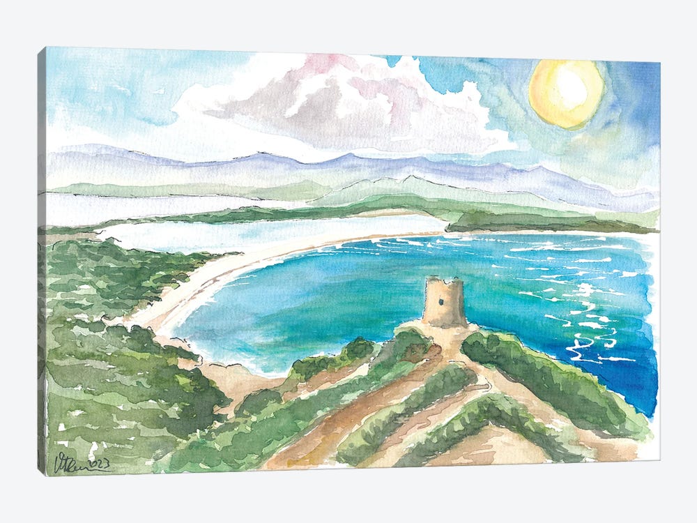Sardinia Beach Bay With Lagoon And Turquoise Waters Under The Coastal Tower by Markus & Martina Bleichner 1-piece Canvas Artwork