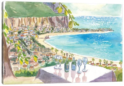 View Of Mondello Beach With Turquoise Mediterranean Sea In Sicily Italy Canvas Art Print - Sicily