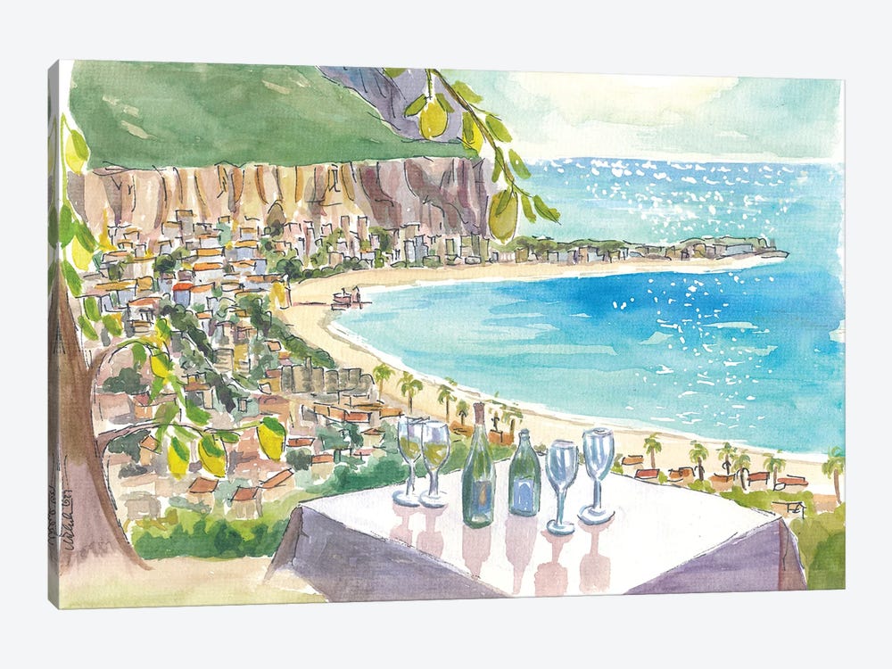 View Of Mondello Beach With Turquoise Mediterranean Sea In Sicily Italy by Markus & Martina Bleichner 1-piece Canvas Print