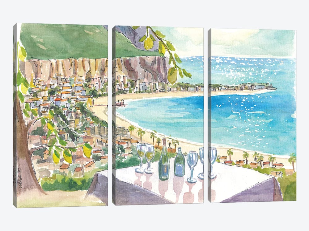 View Of Mondello Beach With Turquoise Mediterranean Sea In Sicily Italy by Markus & Martina Bleichner 3-piece Art Print