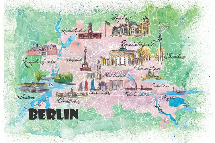 Berlin Germany Illustrated Map by Markus & Martina Bleichner wall art