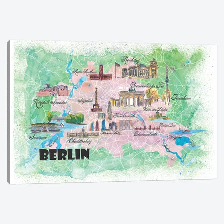 Berlin Germany Illustrated Map Canvas Print #MMB98} by Markus & Martina Bleichner Canvas Artwork