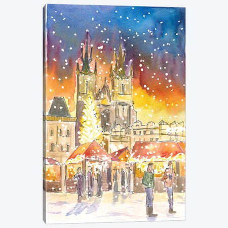 Prague Old Town Square Winter And Christmas Market By Night Canvas Print #MMB991} by Markus & Martina Bleichner Art Print