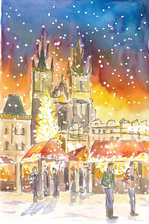 Prague Old Town Square Winter And Christmas Market By Night