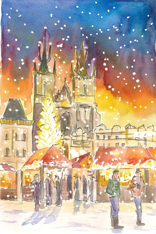 Prague Old Town Square Winter And Christmas Market By Night by Markus & Martina Bleichner wall art