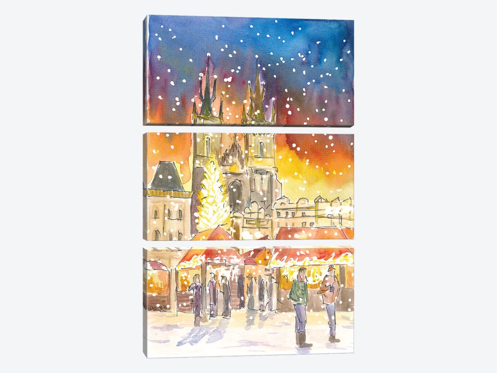 Prague Old Town Square Winter And Christmas Market By Night by Markus & Martina Bleichner 3-piece Art Print