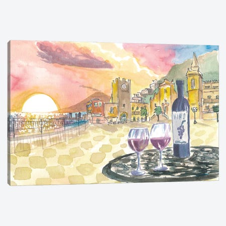 Gorgeous Taormina Sunset With Etna Vulcano View And Wonderful Piazza Ix Aprile Scenery Canvas Print #MMB992} by Markus & Martina Bleichner Art Print