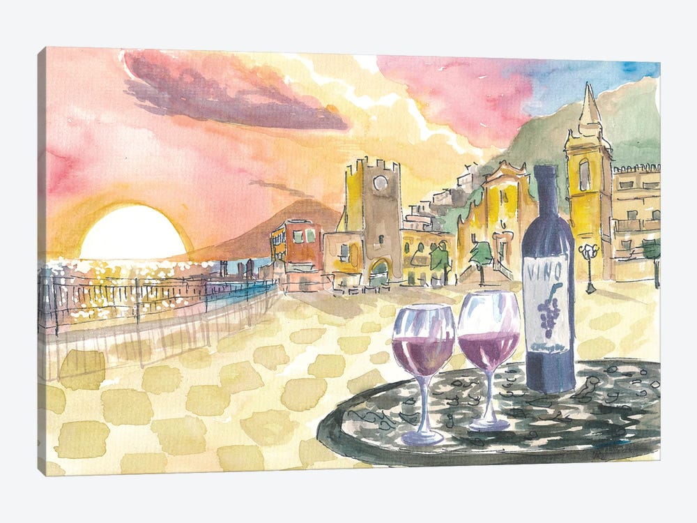 Gorgeous Taormina Sunset With Etna Vulcano View And Wonderful Piazza Ix Aprile Scenery by Markus & Martina Bleichner 1-piece Canvas Art