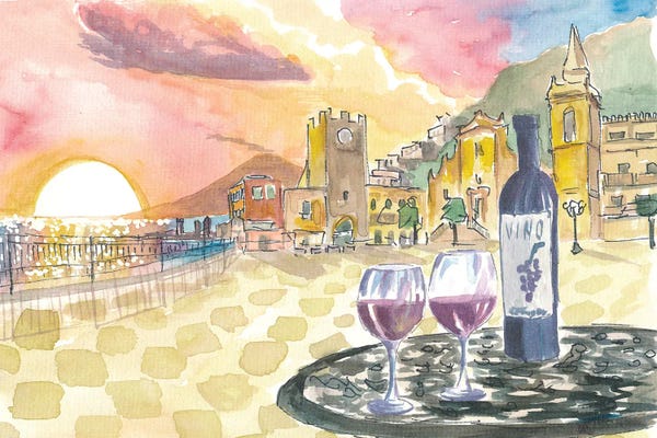 Sicily: Gorgeous Taormina Sunset With Etna Vulcano View And Wonderful Piazza Ix Aprile Scenery by Markus & Martina Bleichner