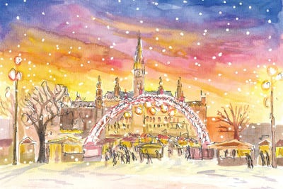 Amazing Snowy Vienna City Hall Square And Christmas Market By Night by Markus & Martina Bleichner canvas print