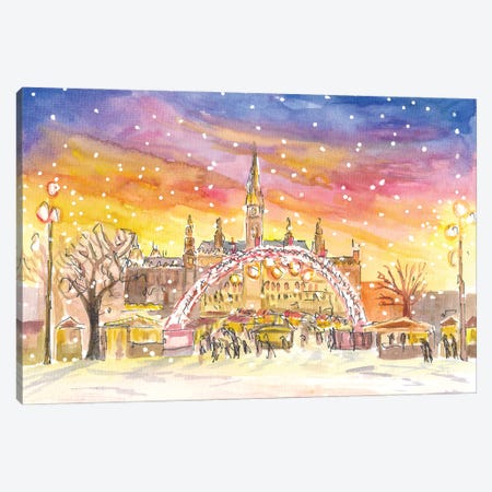 Amazing Snowy Vienna City Hall Square And Christmas Market By Night Canvas Print #MMB993} by Markus & Martina Bleichner Canvas Art Print