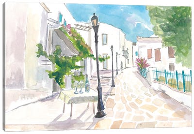 Mediterranean Street Scene With White Houses And Blue Sky Canvas Art Print - Mediterranean Décor