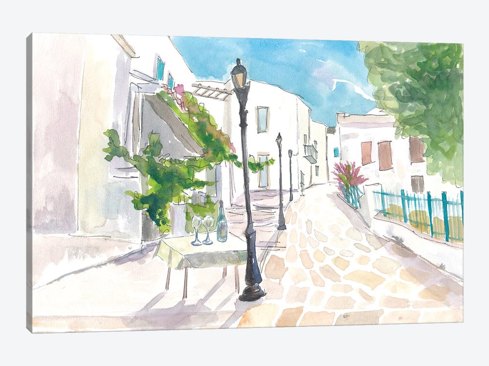 Mediterranean Street Scene With White Houses And Blue Sky by Markus & Martina Bleichner 1-piece Canvas Print