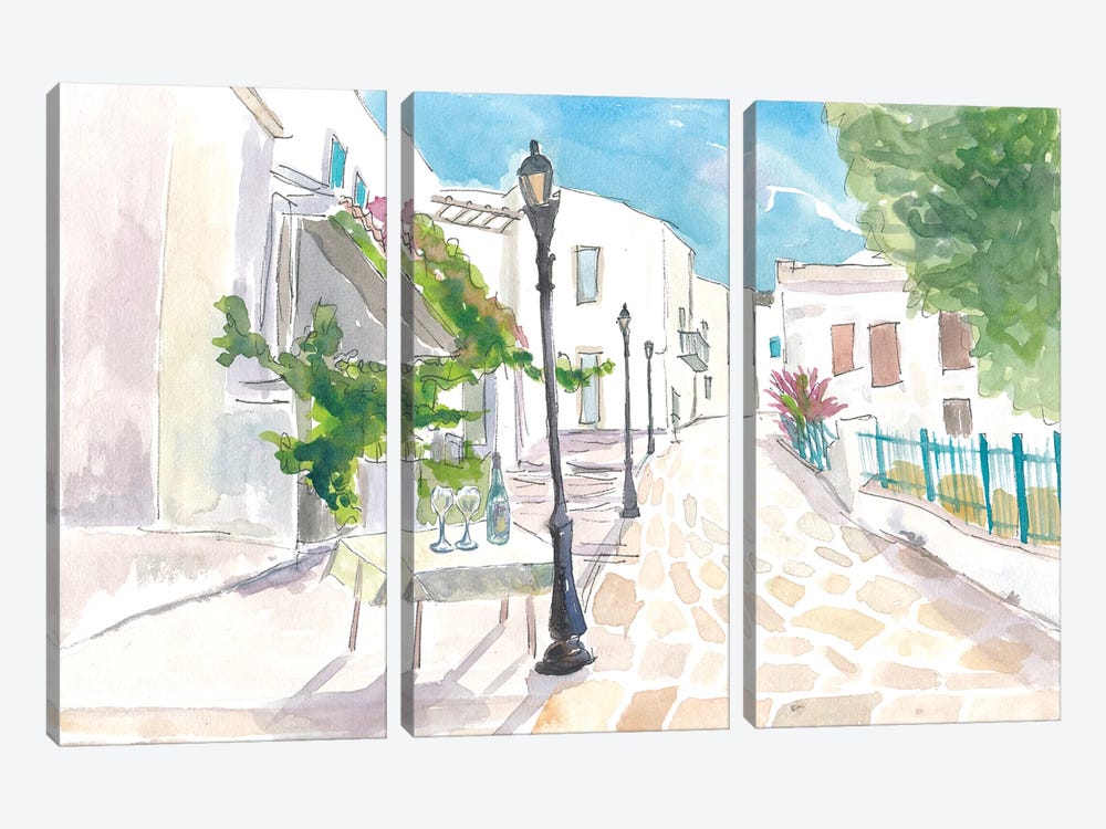 Mediterranean Street Scene With White Houses And Blue Sky by Markus & Martina Bleichner 3-piece Art Print