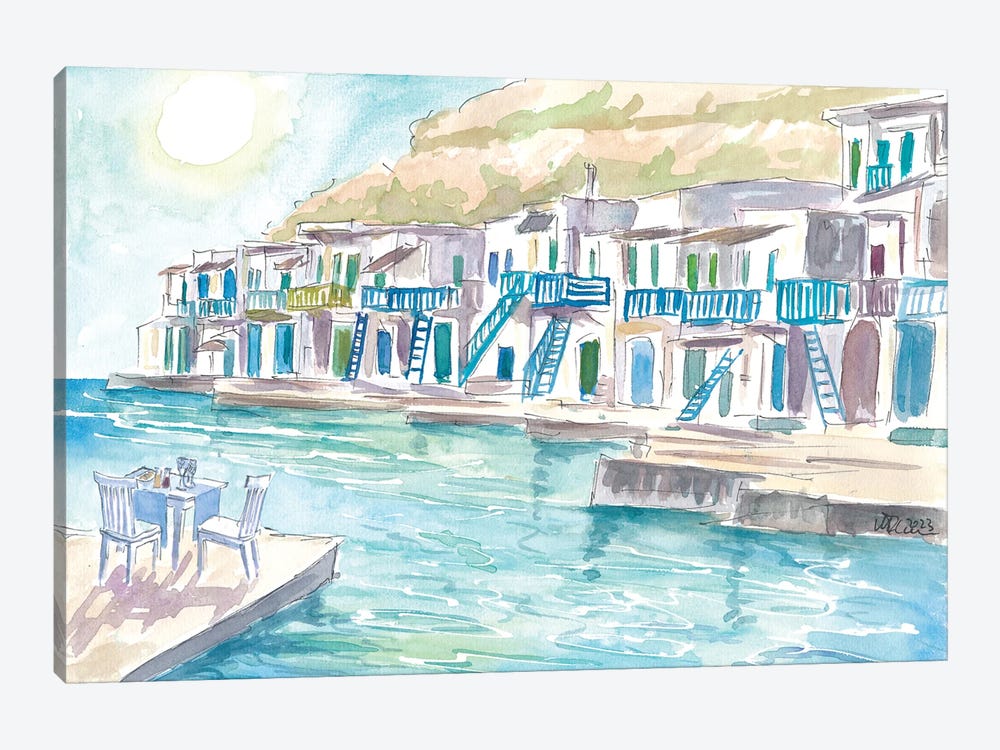 Milos Greece Aegean Island Dreams With Harbour Scene by Markus & Martina Bleichner 1-piece Canvas Art Print