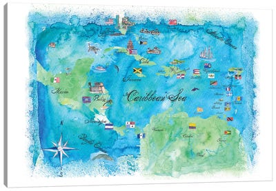 Caribbean Cruise Travel Poster Canvas Art Print - Kids Map Art