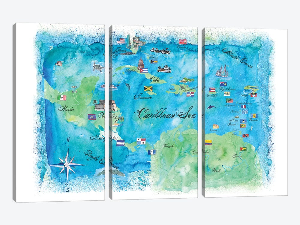 Caribbean Cruise Travel Poster by Markus & Martina Bleichner 3-piece Canvas Wall Art