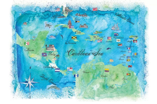 Kids Map Art: Caribbean Cruise Travel Poster by Markus & Martina Bleichner