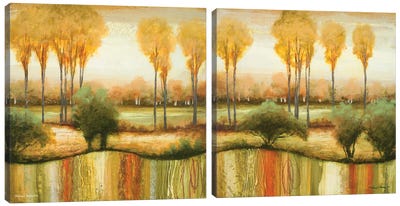 Early Morning Meadow Diptych Canvas Art Print - Michael Marcon