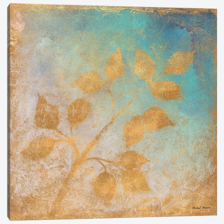 Gold Leaves on Blues I Canvas Print #MMC5} by Michael Marcon Canvas Print