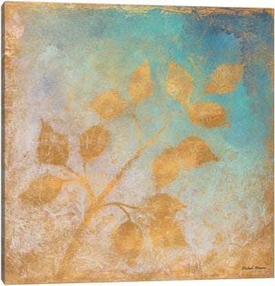 Gold Leaves on Blues I Canvas Art Print - Michael Marcon