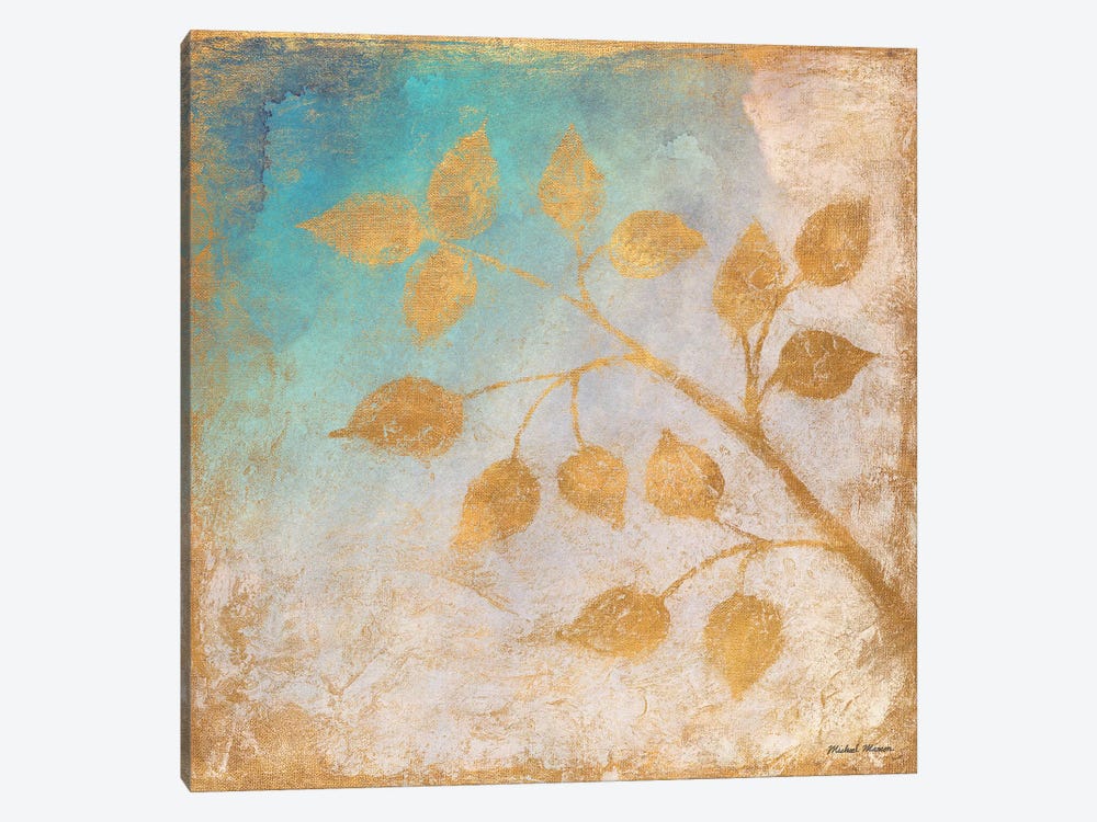 Gold Leaves on Blues II by Michael Marcon 1-piece Canvas Art