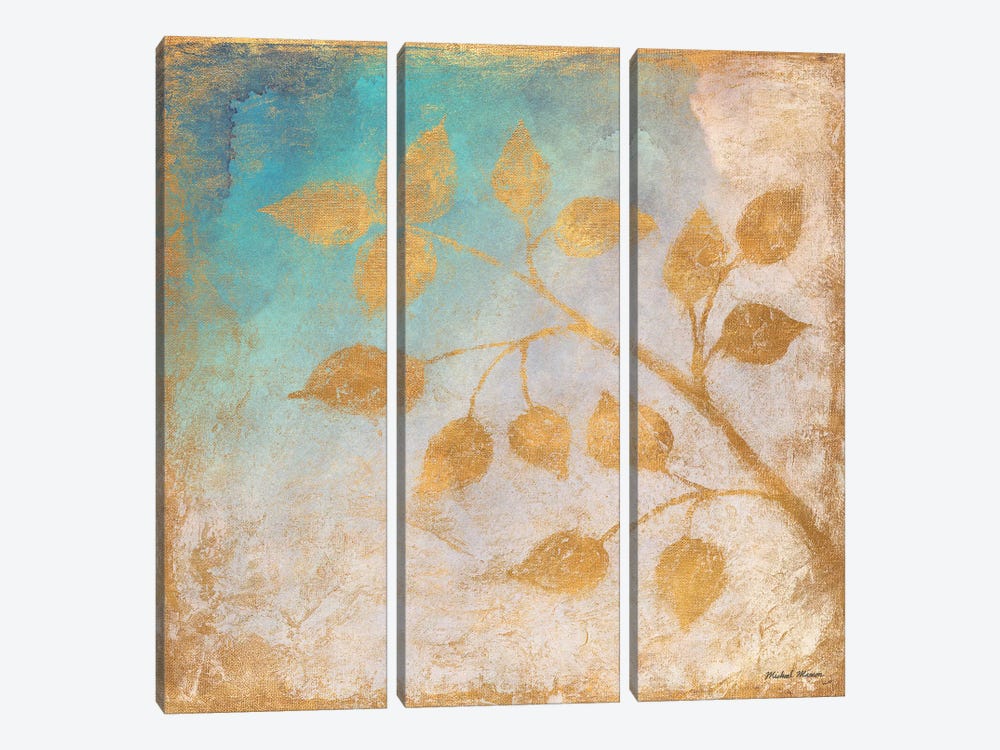 Gold Leaves on Blues II by Michael Marcon 3-piece Canvas Wall Art