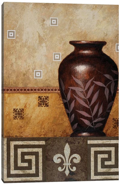 Mahogany Urn I Canvas Art Print - Greek Key