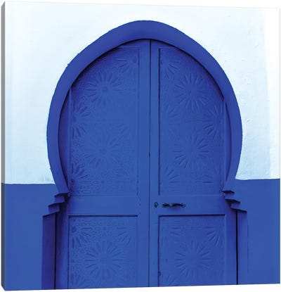Blue White Door Canvas Art Print - Moroccan Culture