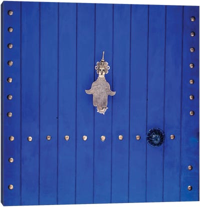 Blue Hand Door Canvas Art Print - Door Art