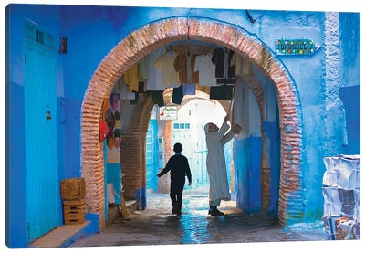 Blue City Mornings Canvas Art Print - Moroccan Culture