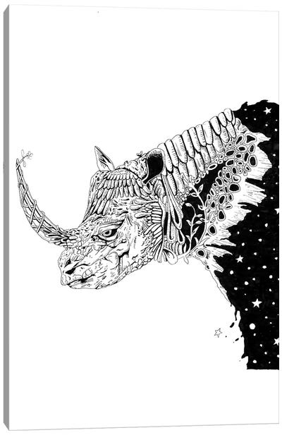 Star Rhino Canvas Art Print - Hyper-Realistic & Detailed Drawings