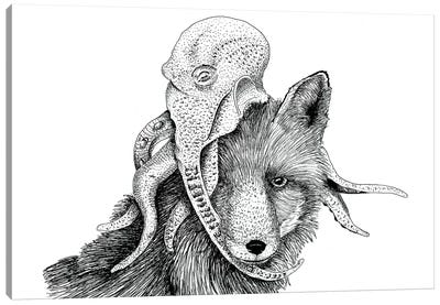 Wolf + Octopus Canvas Art Print - Hyper-Realistic & Detailed Drawings