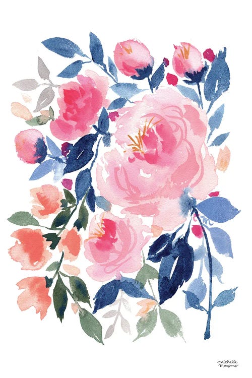 Peony Cascade Flowers Watercolor