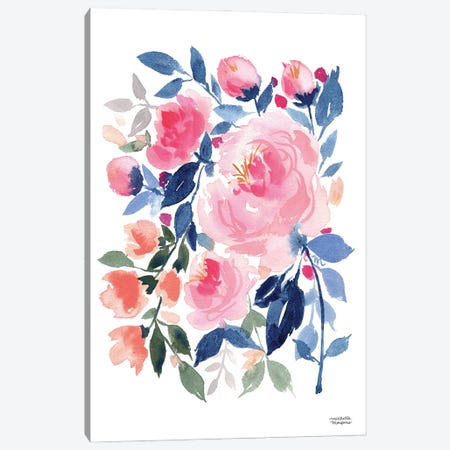 Peony Cascade Flowers Watercolor Canvas Print #MMP103} by Michelle Mospens Canvas Wall Art