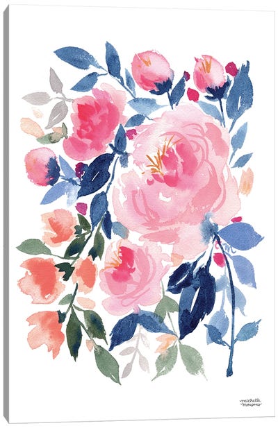 Peony Cascade Flowers Watercolor Canvas Art Print - Michelle Mospens