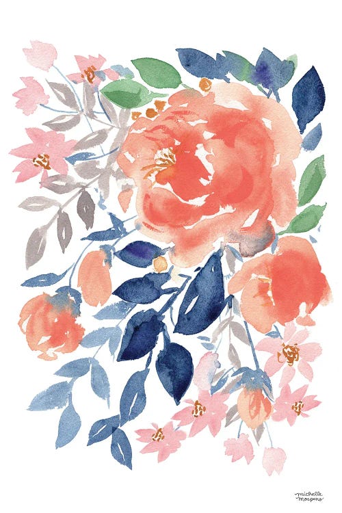 Peach Floral Cascade Watercolor