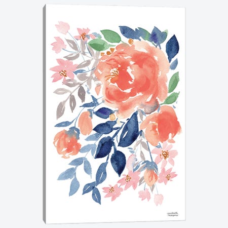 Peach Floral Cascade Watercolor Canvas Print #MMP105} by Michelle Mospens Art Print