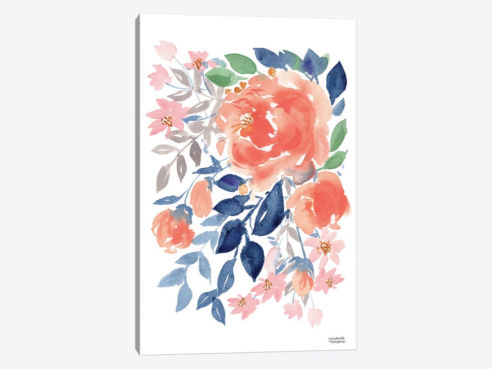 Peach Floral Cascade Watercolor by Michelle Mospens 1-piece Canvas Art Print