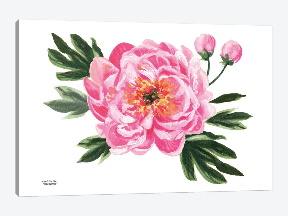 June Bloom Pink Peony Watercolor by Michelle Mospens 1-piece Canvas Artwork