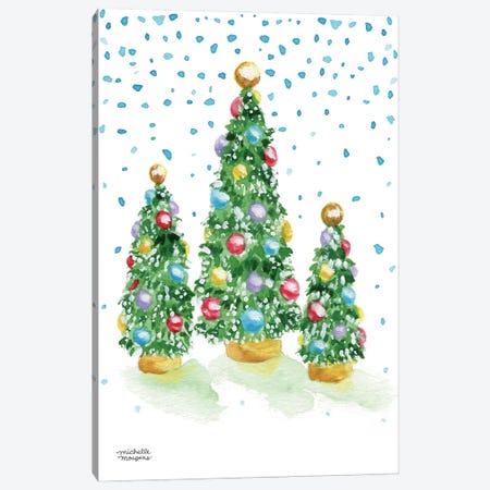 Vintage Christmas Trees Watercolor Canvas Print #MMP107} by Michelle Mospens Canvas Art Print