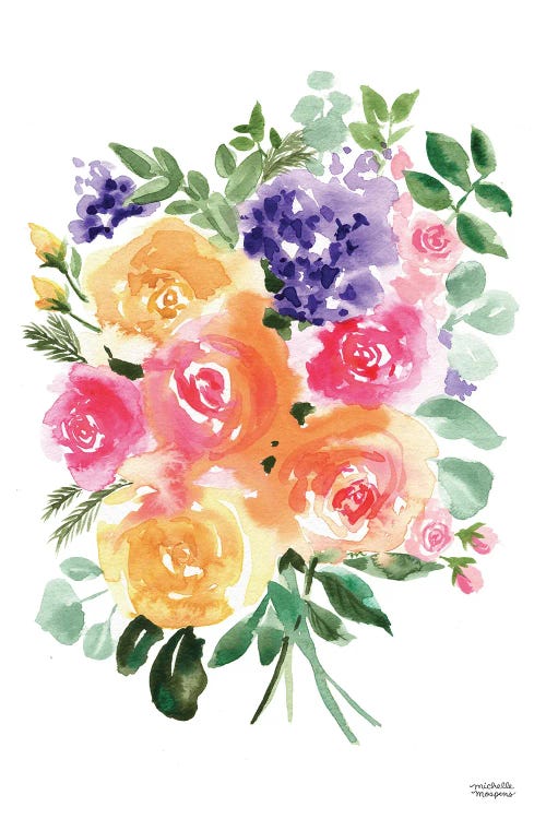 Summery Bouquet Floral Watercolor by Michelle Mospens wall art