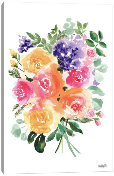 Summery Bouquet Floral Watercolor Canvas Art Print - Michelle Mospens
